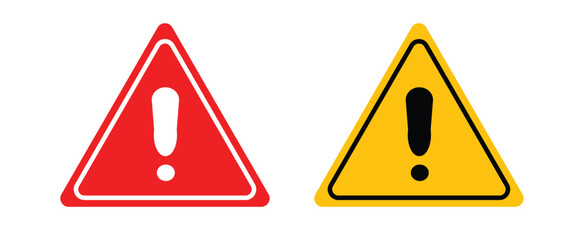 Red and Yellow Triangle Warning Icons with Exclamation Marks – Alert Sign Vector Set. warning danger icon. Caution alert set, triangle warn sign .

