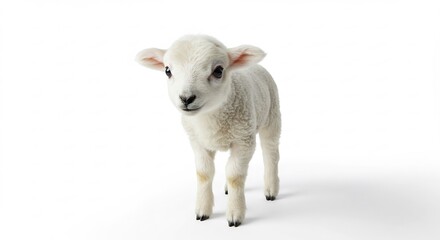 Obraz premium 子羊 白背景 柔らかな光 愛らしい瞳 春の息吹. AI Generated