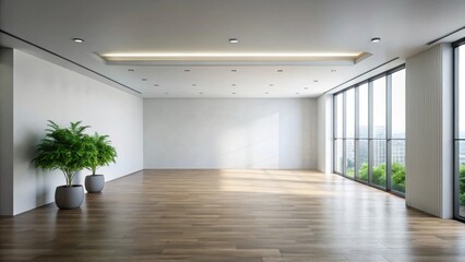 Fototapeta premium Spacious Modern Room with Hardwood Floors and Large Windows, Perfect for a Variety of Uses