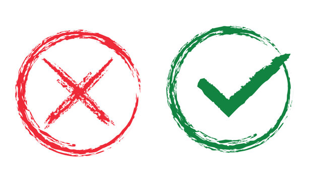 Green Check Mark and Red Cross Vector Icons, Correct Wrong Symbols, Yes No icon, Approval Rejection Signs