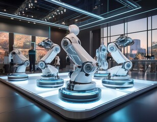 innovative robotics exhibit showcasing advanced robotic technology captivating visitors at a futuristic technology fair