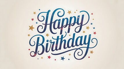 Elegant Happy Birthday Greeting with Stars and Decorative Calligraphy Font