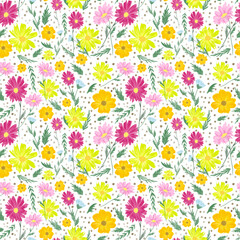 Spring Garden Wildflowers Seamless Pattern