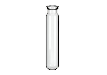 Empty clear glass vial with a cap.