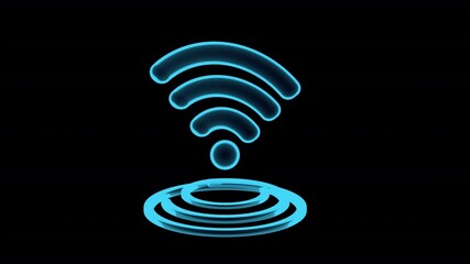 3D Neon Wifi Hotspot Symbol Rotate Animation - Powered by Adobe