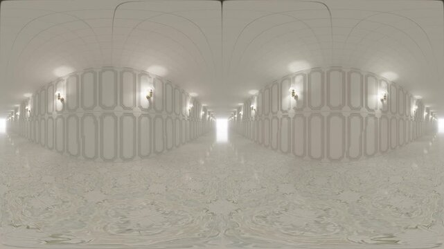 Elegant Hallway with Ornate Walls and Soft Lighting 360 vr looping animation