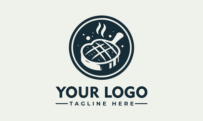 A stylized logo featuring a sizzling steak on a pan, ideal for a restaurant or butcher shop.