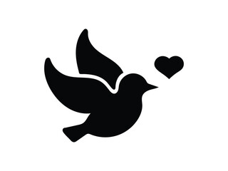 Obraz premium Serene Black Dove Silhouette Carrying Heart: Peaceful Love, Hope, and Spirituality Concept Illustration.