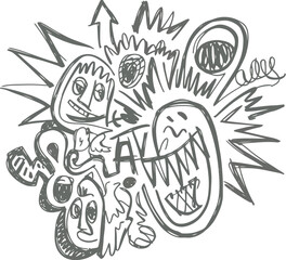 Hand-drawn vector illustration set of vintage sun symbols with a grunge tattoo design