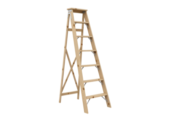 Light-colored wooden stepladder against a black background.