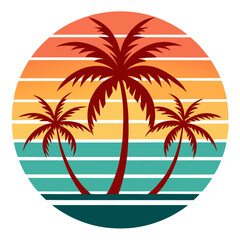 Minimal Surf Bus Vector Framed by Red-Orange Retro Stripes in Fun Nostalgic Style