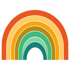 Obraz premium Minimalist Rainbow Arc in Retro Hues with Radiating Accents on White Background for Clarity