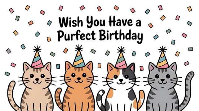Cute Cats Wearing Party Hats Wishing a Purfect Birthday Celebration