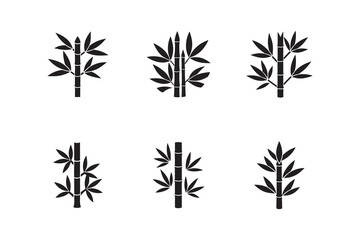 Elegant Black Bamboo Shoots Silhouette Set on White Background Japanese Zen Garden Elements Natural Design Resources Eco Friendly Materials Isolated Plant Stalks