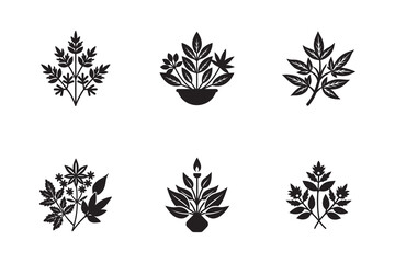 Elegant Black and White Plant Silhouettes for Graphic Design and Creative Projects Botanical Illustration Isolated on White Background