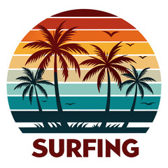 Layered Sunset Rectangle with Repeating “Surfing” Text