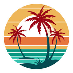 Tropical Sunset Reflection – Clean Retro Circular Beach Design