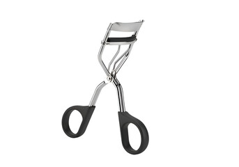 Close-up of a metal eyelash curler.