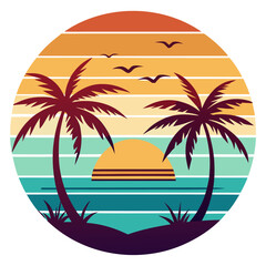 Symmetrical Beach Horizon – Minimal Palms and Vintage Gradient Sky