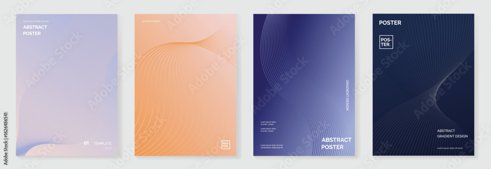 Canvas Prints abstract line wave gradient poster background vector set. minimalist cover template with vibrant per