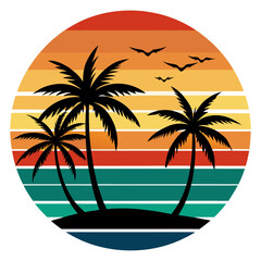 Sunglass Reflection Scene – Retro Beach in Vector Sunglasses Frame