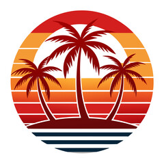 Sunset Horizon Mirror – Minimalist Tropical Scene with Palm Balance