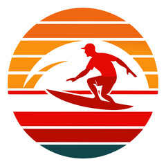 Retro Circular Beach Scene with Calm Ocean, Distant Sun, and Palm Shadows – Minimal Teal and Orange Color Scheme