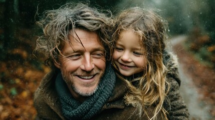 Fototapeta premium Smiling father giving son a ride on his back