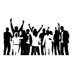 Excited crowd with hands raised in celebration