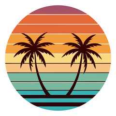 Minimal Palm Tree Beach Scene with Soft Retro Gradient Horizon