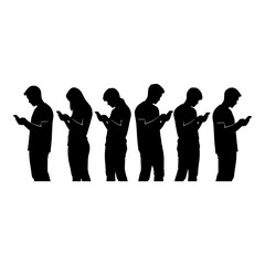 Fototapeta premium Silhouettes of people engrossed in their smartphones