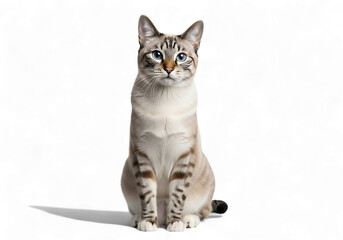 Illustration of lynx point cat with blue eyes sitting isolated on transparent background