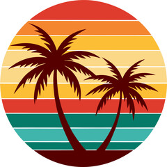 Beach Design with Two Palms and Multicolor Sunset Gradient