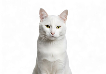 Fototapeta premium Illustration of white cat sitting and looking forward isolated on transparent background