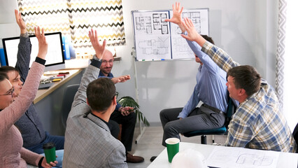 A group of people gathered at team building events. Building interpersonal relationships in a group. Support and care. A friendly team