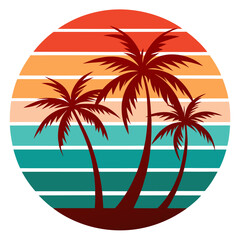 Minimal Palms Over Sunset Stripes in Soft Coral and Turquoise