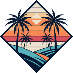 Geometric Tropical Scene in Diamond Frame with Sunset Layers