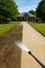 Before and After Pressure Washing a Concrete Driveway