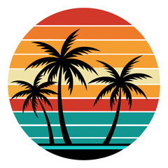 Coral Dusk – Circular Beach Sunset with Layered Retro Tones