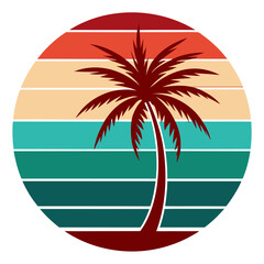Ocean Fade – Retro Sunset Over Water with Palm Silhouette