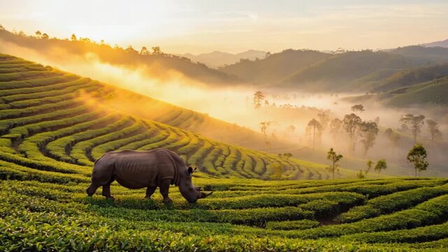 assam india landscape at morning with rinoceront video