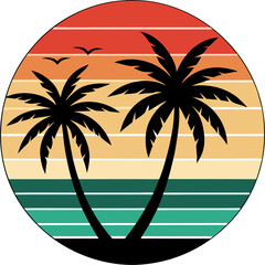 Sandy Horizon – Retro Shore Scene with Cream and Red Tones