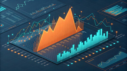 Finance graph business stock market chart with blue arrow up illustration