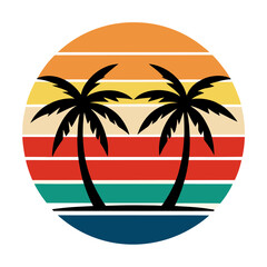 Surf State – Sunset Rainbow Behind Palms and Surfboard