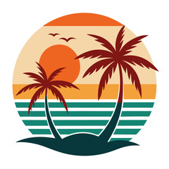 Minimal Retro Beach Design with Sun, Palms, and Nostalgic Summer Vibes