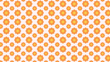 A playful seamless vector pattern with orange flowers on a soft pink background. Perfect for retro and groovy designs, summer fashion, children's clothes, and digital paper