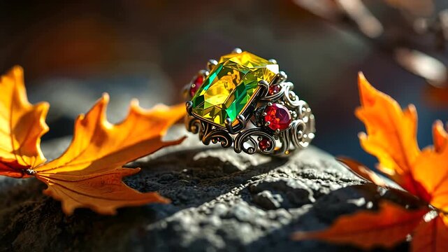 Large circular purple stone set in a fancy gold ring