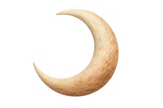 Crescent moon shaped from bread slice, hovering weightlessly on transparent surface, creating ethereal culinary artistry