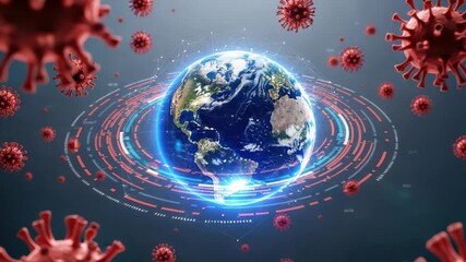 The coronavirus pandemic spreads globally, impacting the earth with its infectious particles and digital network connections - Powered by Adobe