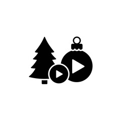 Christmas tree and ornament with play button icons silhouette